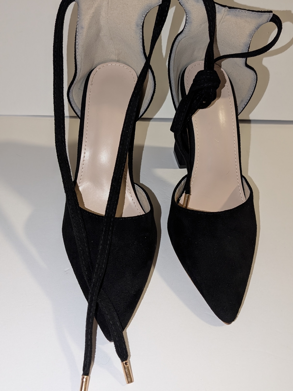 Black Pointed Toe Lace-Up Women’s Heels